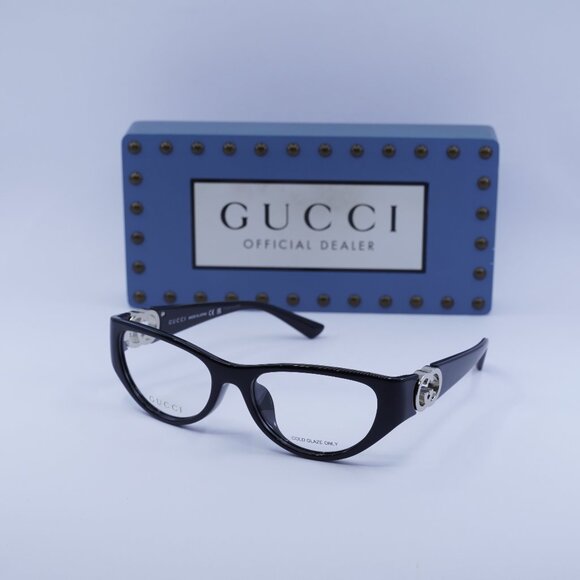 Gucci GG1825O 001 Cat Eye Eyeglasses - Shiny Black 54mm - Picture 1 of 10